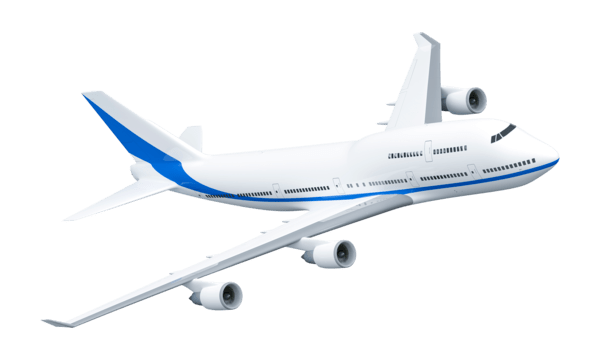 Illustration of a wide-body passenger jet in flight